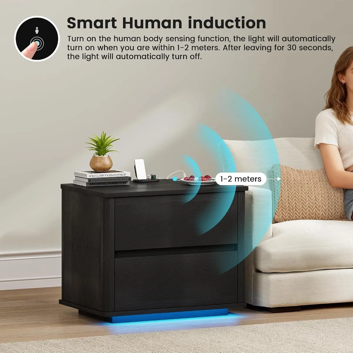 Modern LED Bedside Table with Charging Function - Image 4