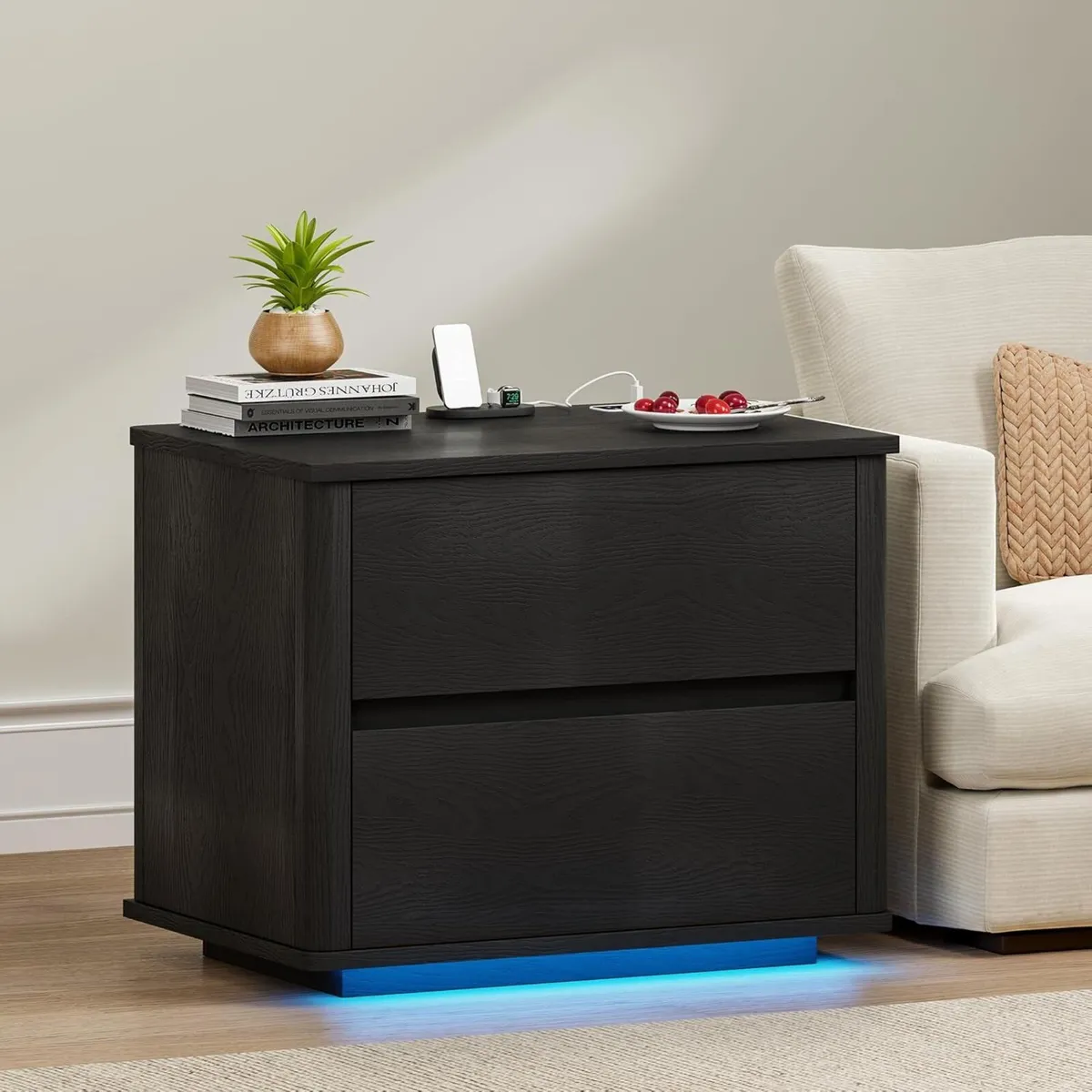 Modern LED Bedside Table with Charging Function - Image 1