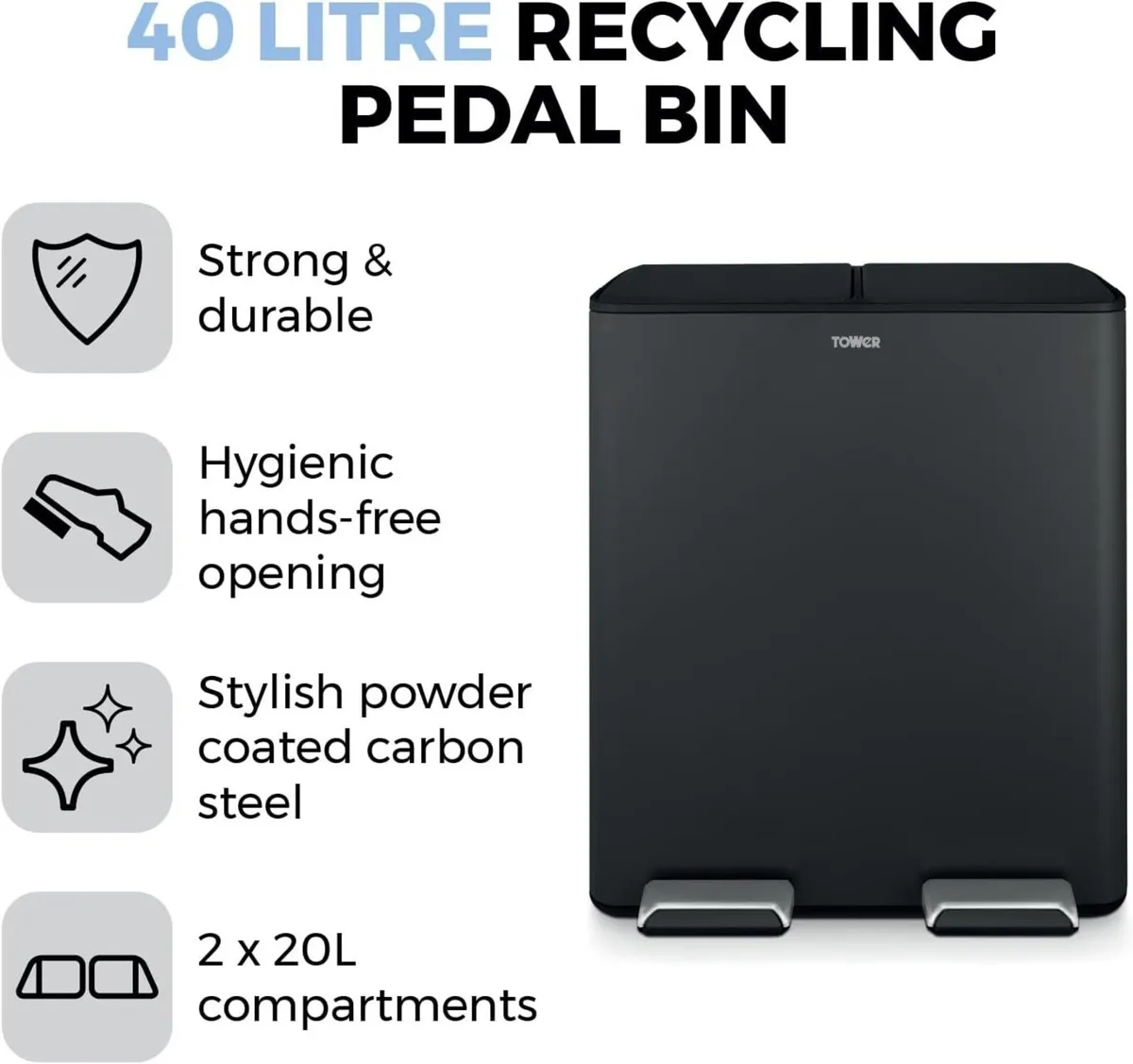 Recycling Pedal Bin Two 20L Compartments - Image 2