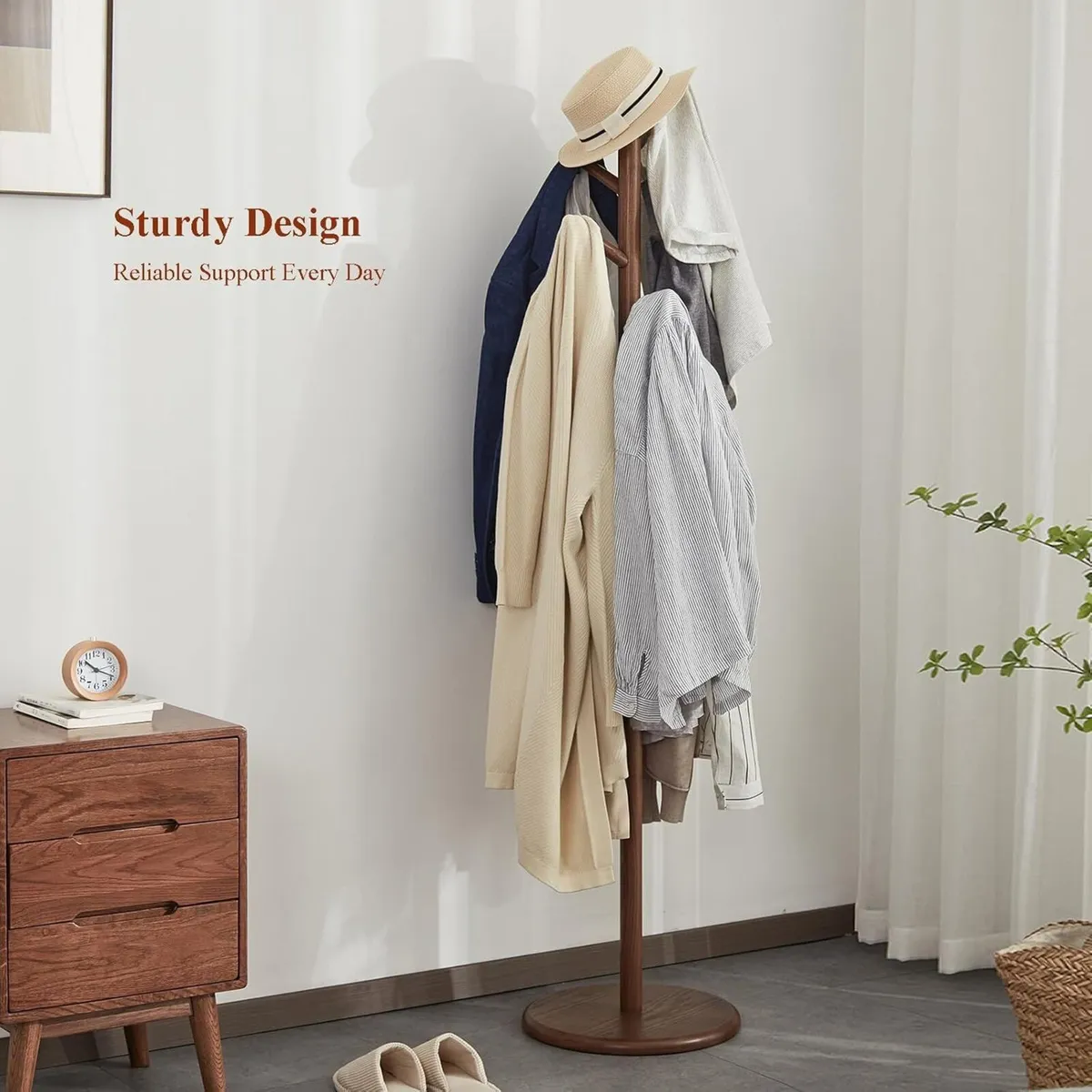 Solid Wood Coat Rack Freestanding 6 Hooks - Image 3