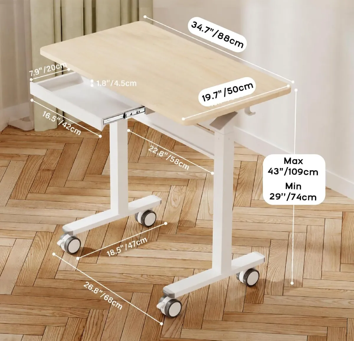 Mobile Standing Desk Pneumatic Height Adjustable - Image 2