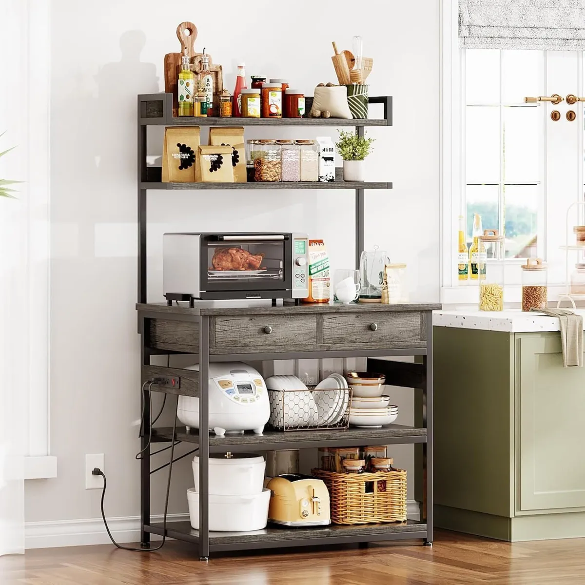 5-Tiers Bakers Rack Kitchen Storage Shelves with 2 - Image 2