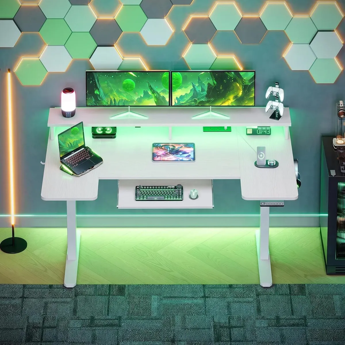 Desk U Shaped with LED Lights Power - Image 3