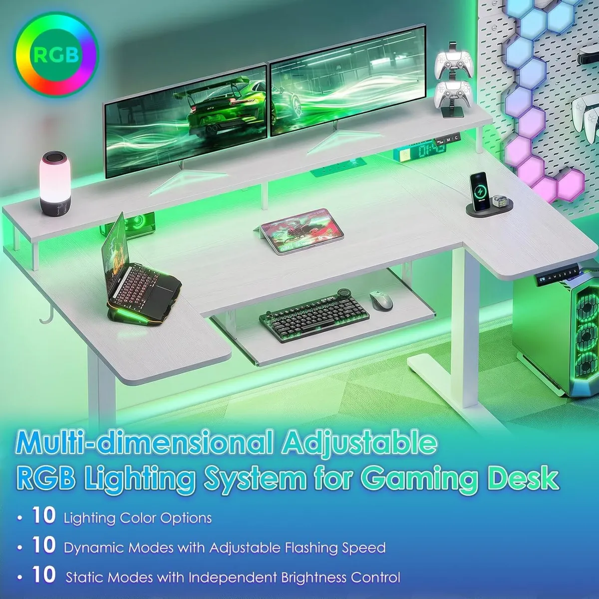 Desk U Shaped with LED Lights Power - Image 4