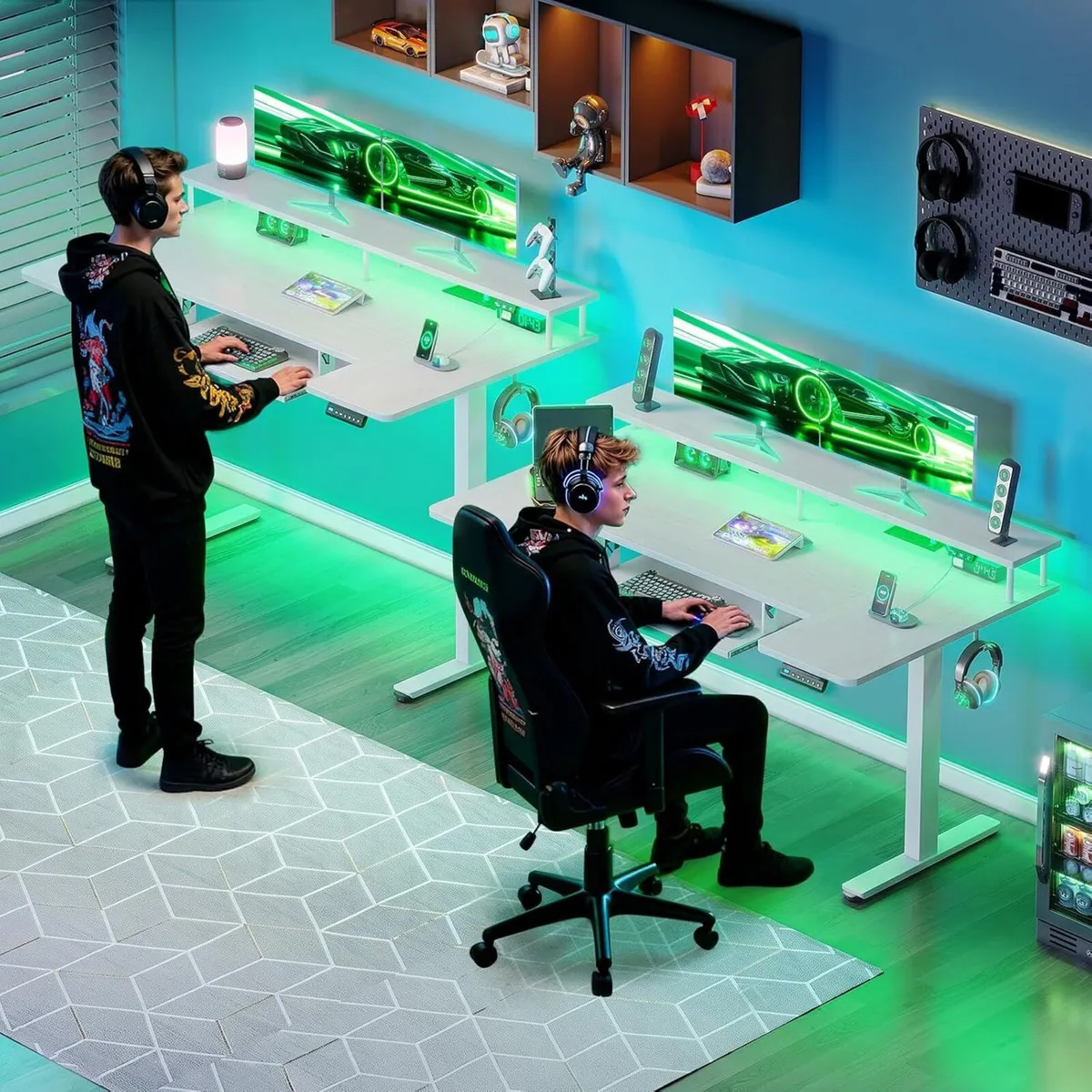 Desk U Shaped with LED Lights Power - Image 2