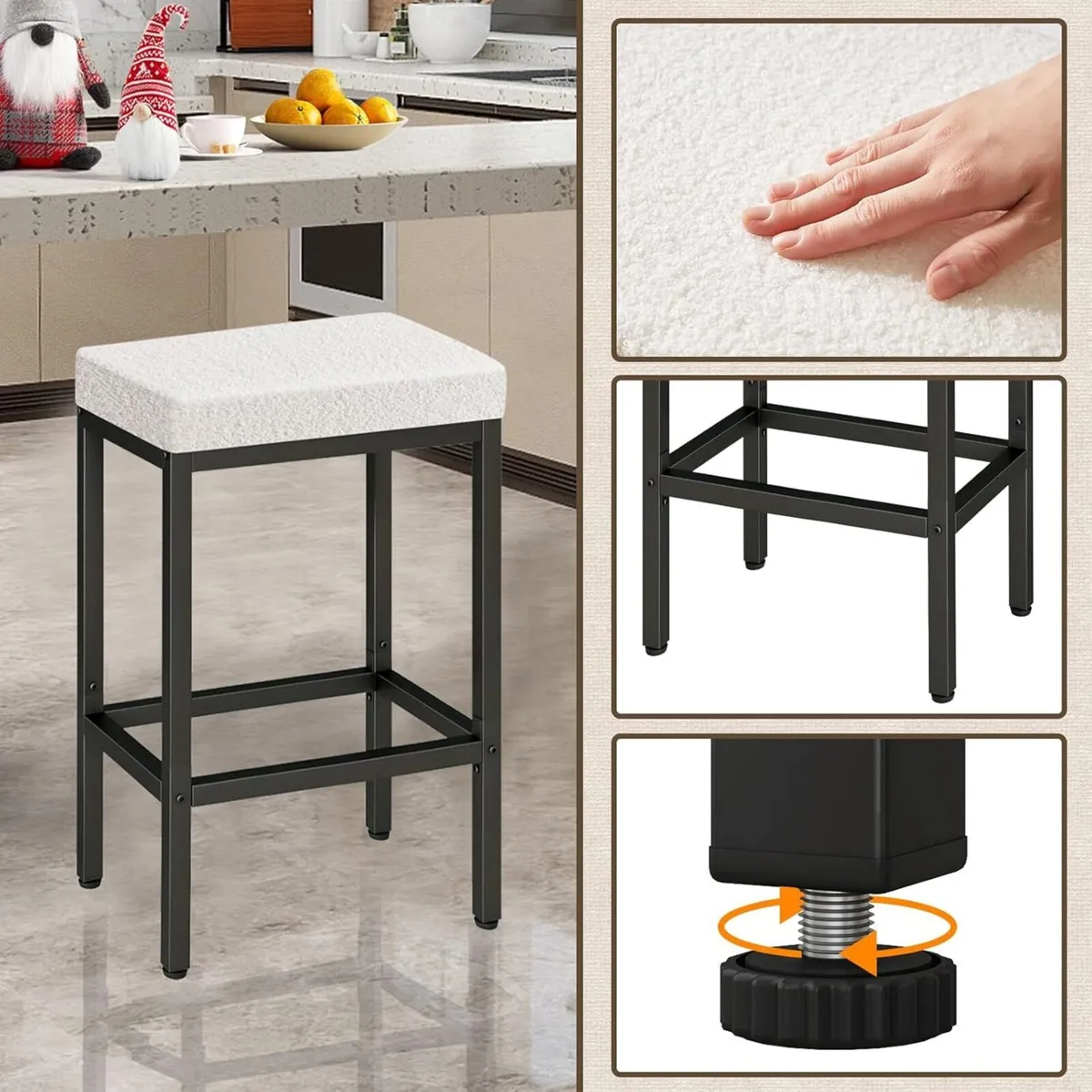 66CM Bar Stools Fabric Breakfast (Set of 4) - Image 3