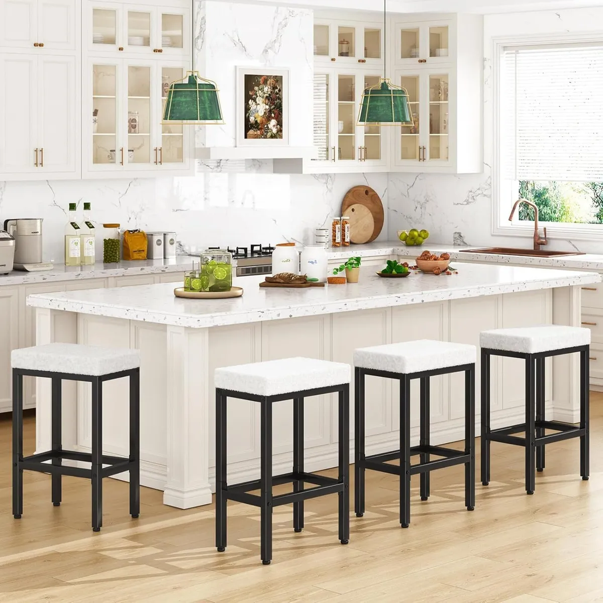 66CM Bar Stools Fabric Breakfast (Set of 4) - Image 4