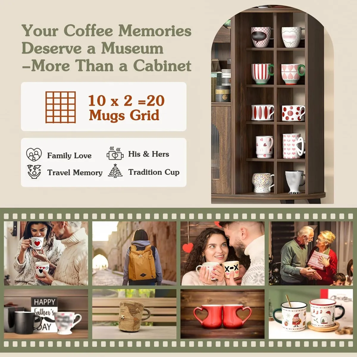 Kitchen Storage Cupboard with Mug Holder Display - Image 2