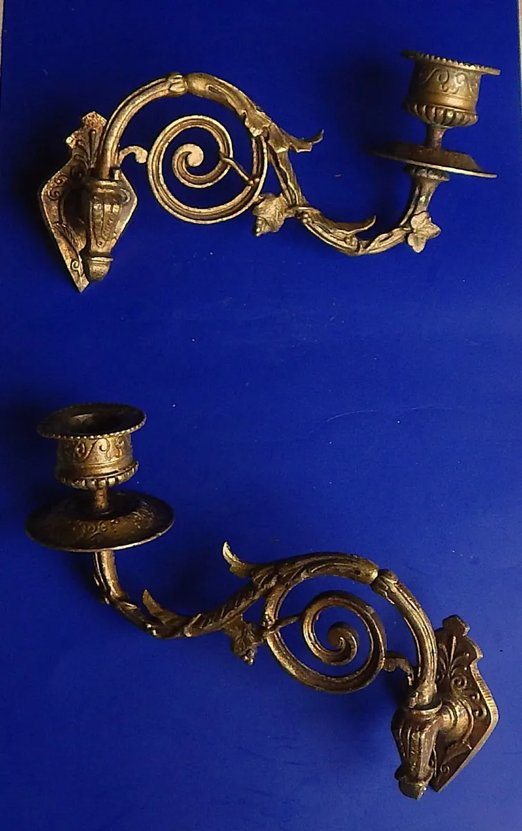 Pair of Vintage Brass Wall / Piano Candle Sconces - Image 2