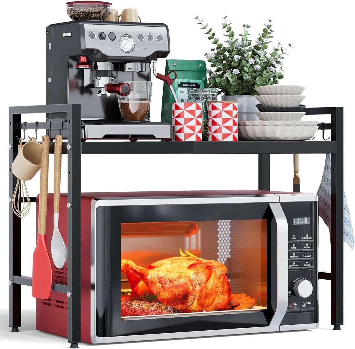 2 Tier Expandable Microwave Shelf Metal Stand - Image 1