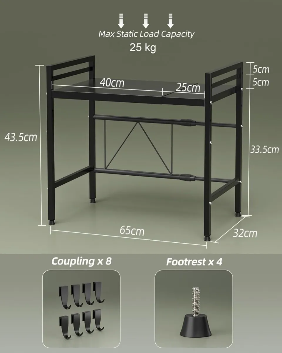 2 Tier Expandable Microwave Shelf Metal Stand - Image 3