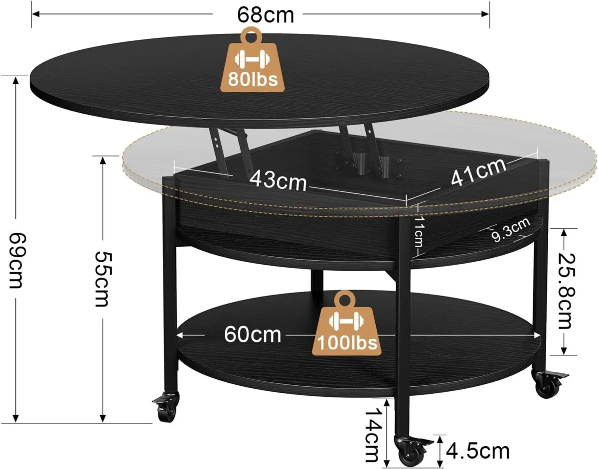Espresso Round Lift Top Coffee Table with Lockable - Image 3