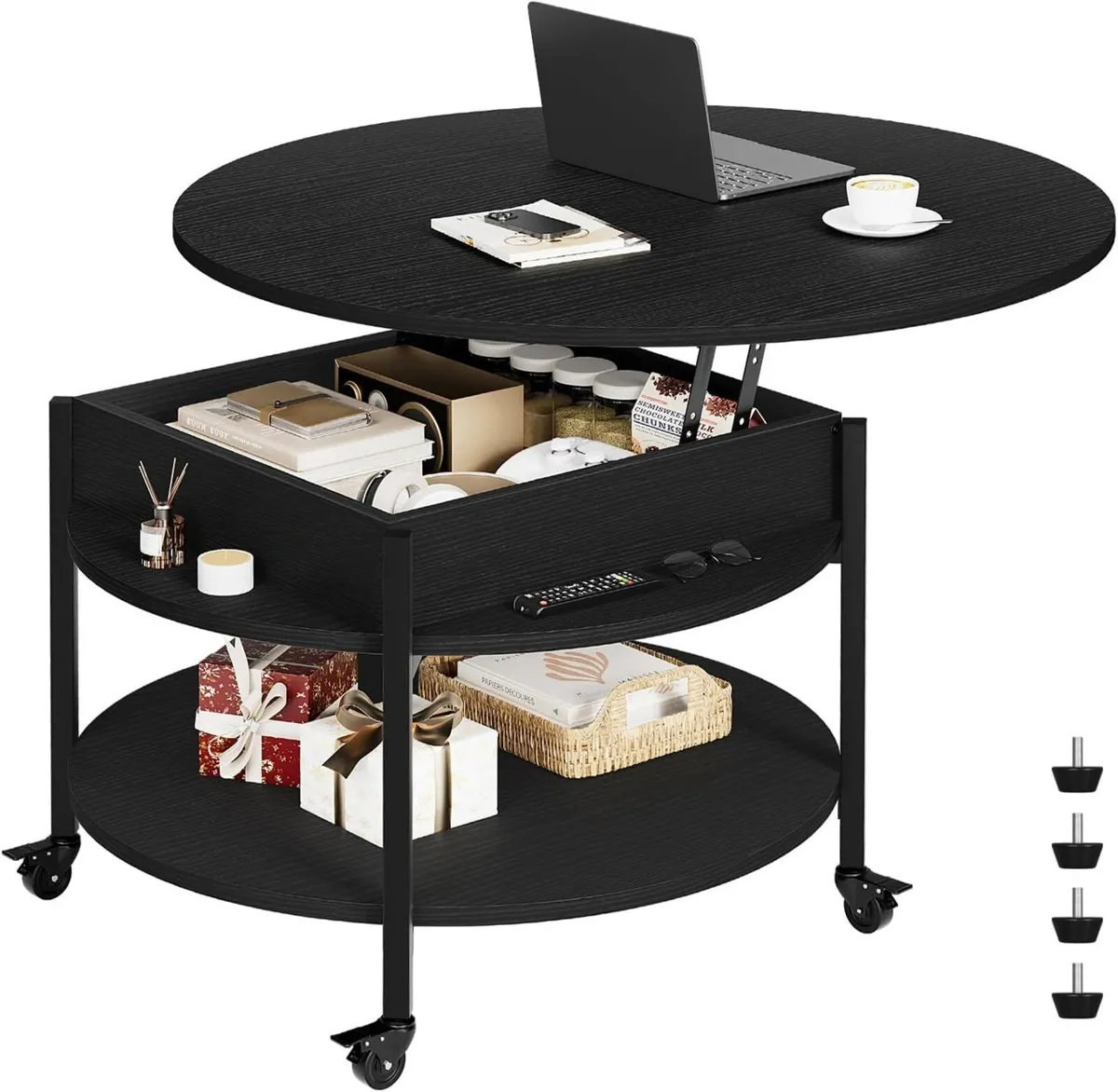 Espresso Round Lift Top Coffee Table with Lockable - Image 1