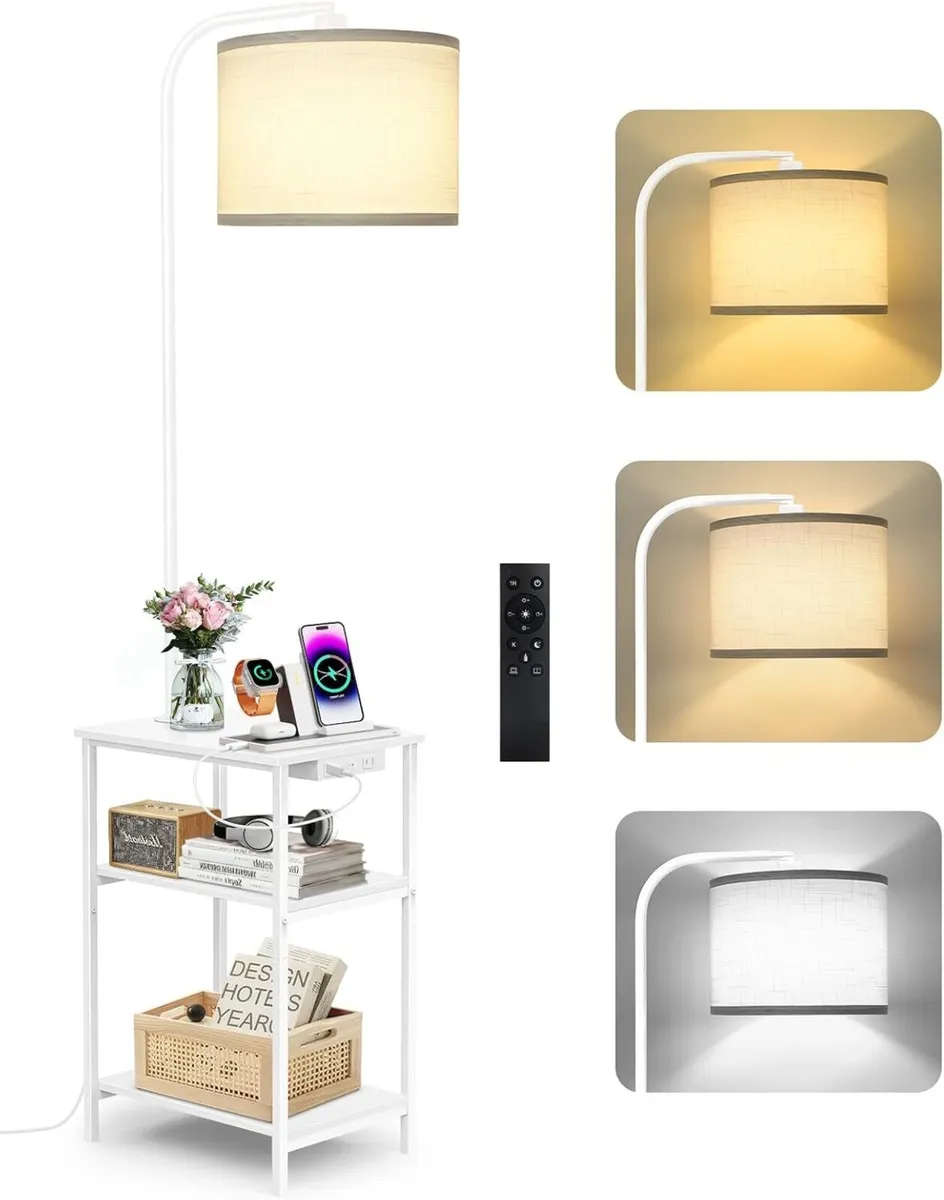 Floor Lamp with Shelves Remote Side End Table - Image 1