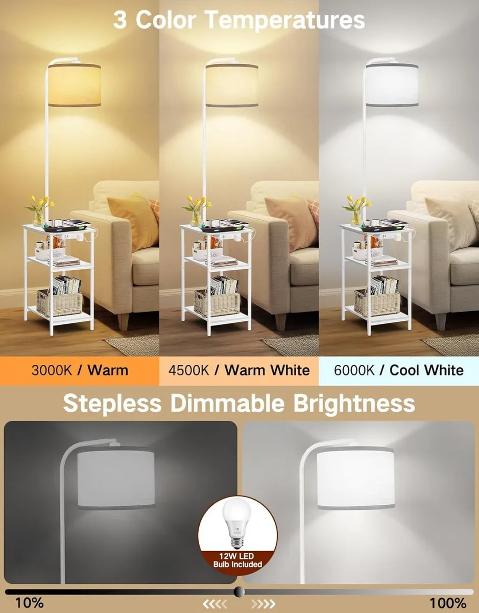 Floor Lamp with Shelves Remote Side End Table - Image 2