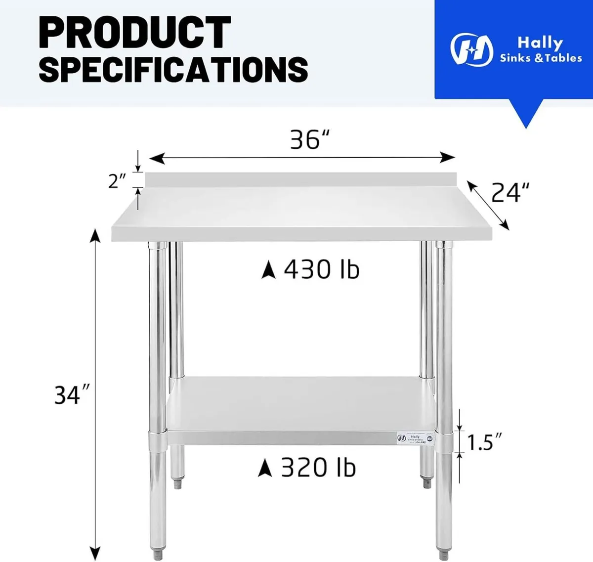 Hally Stainless Steel Table x36" Prepwork - Image 3