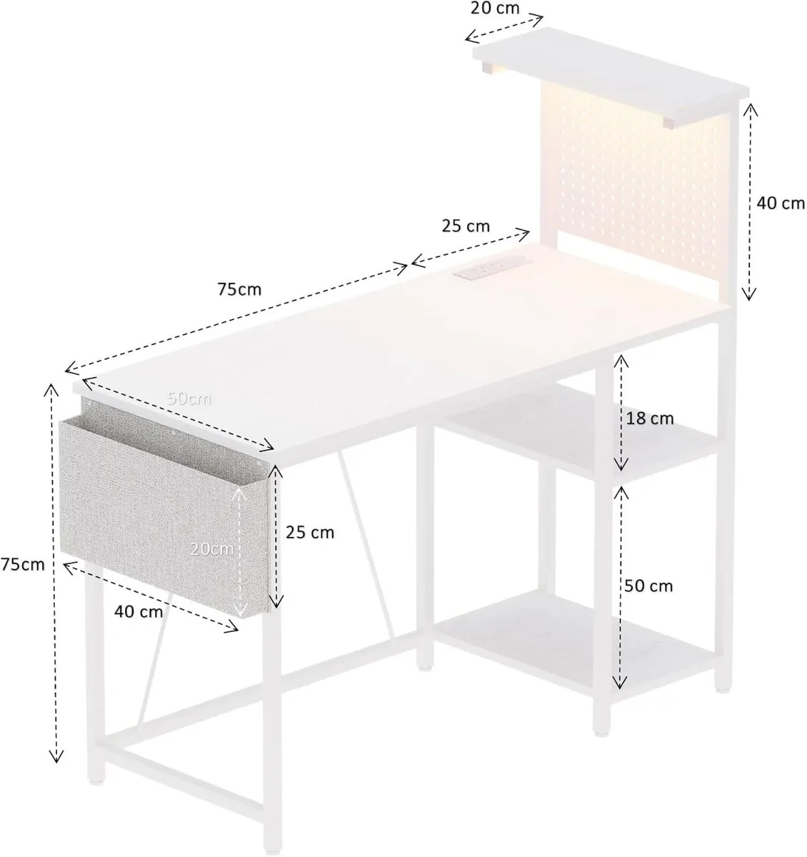 Gaming Desk with Pegboard Power Outlet LED Light - Image 3