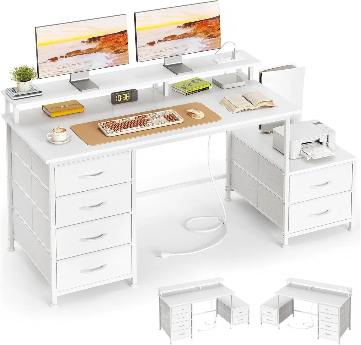 128CM Desk with Fabric File Cabinet Computer - Image 1