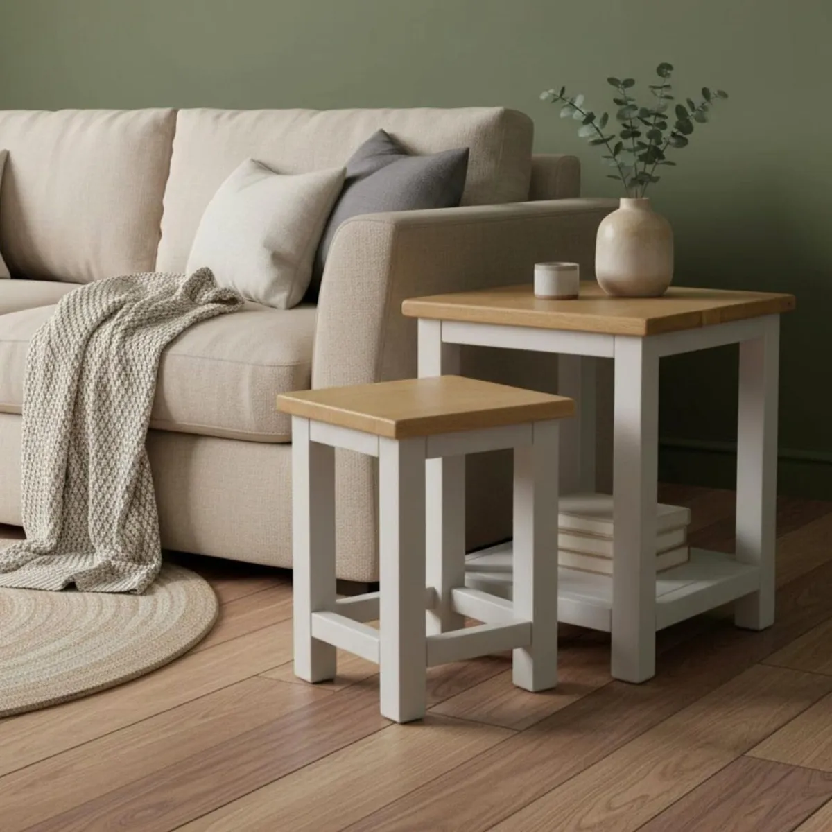 100% Oak Top Side Table Painted End Nightstand - Image 1