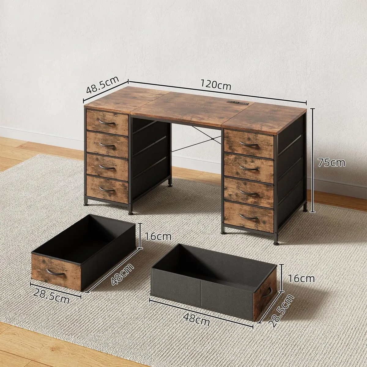 120CM Computer Desk with 8 Drawers Home Office - Image 3
