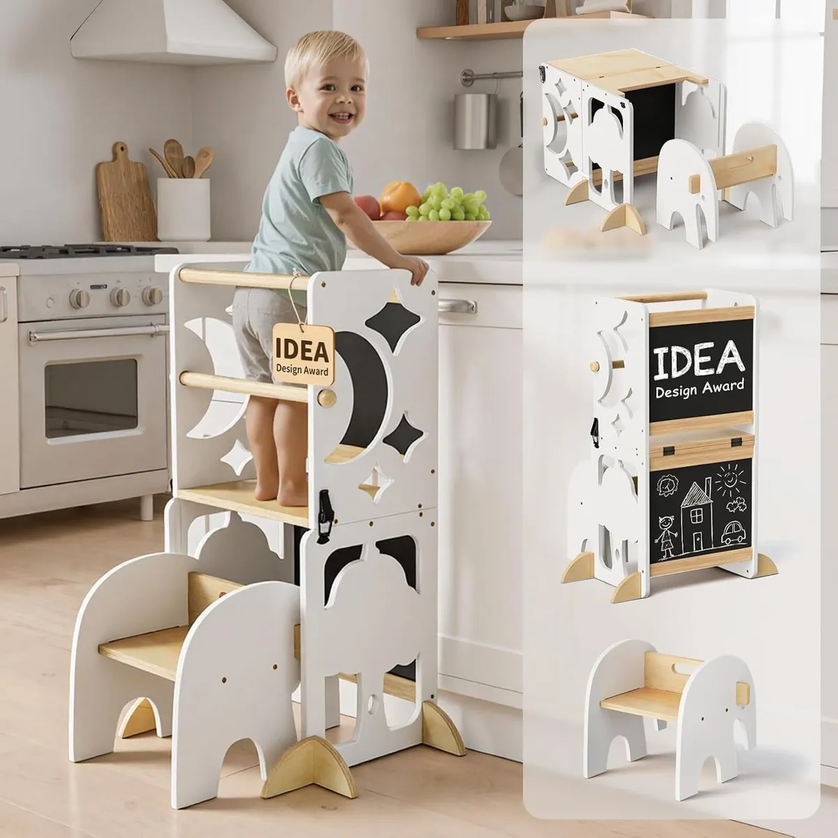 4-In-1 Toddler Kitchen Step Stool Foldable - Image 1
