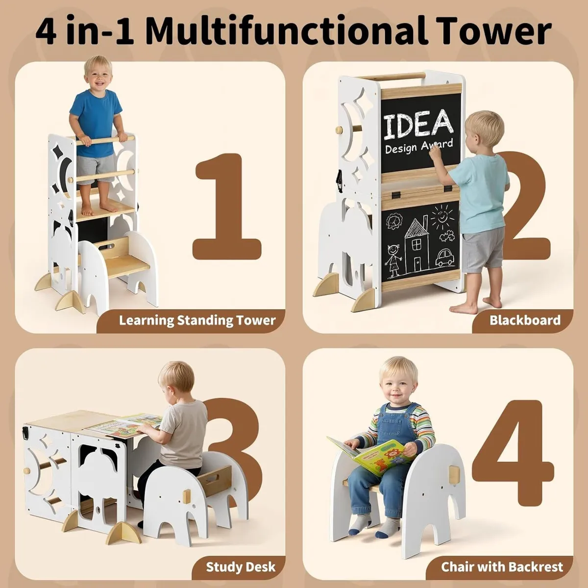 4-In-1 Toddler Kitchen Step Stool Foldable - Image 4