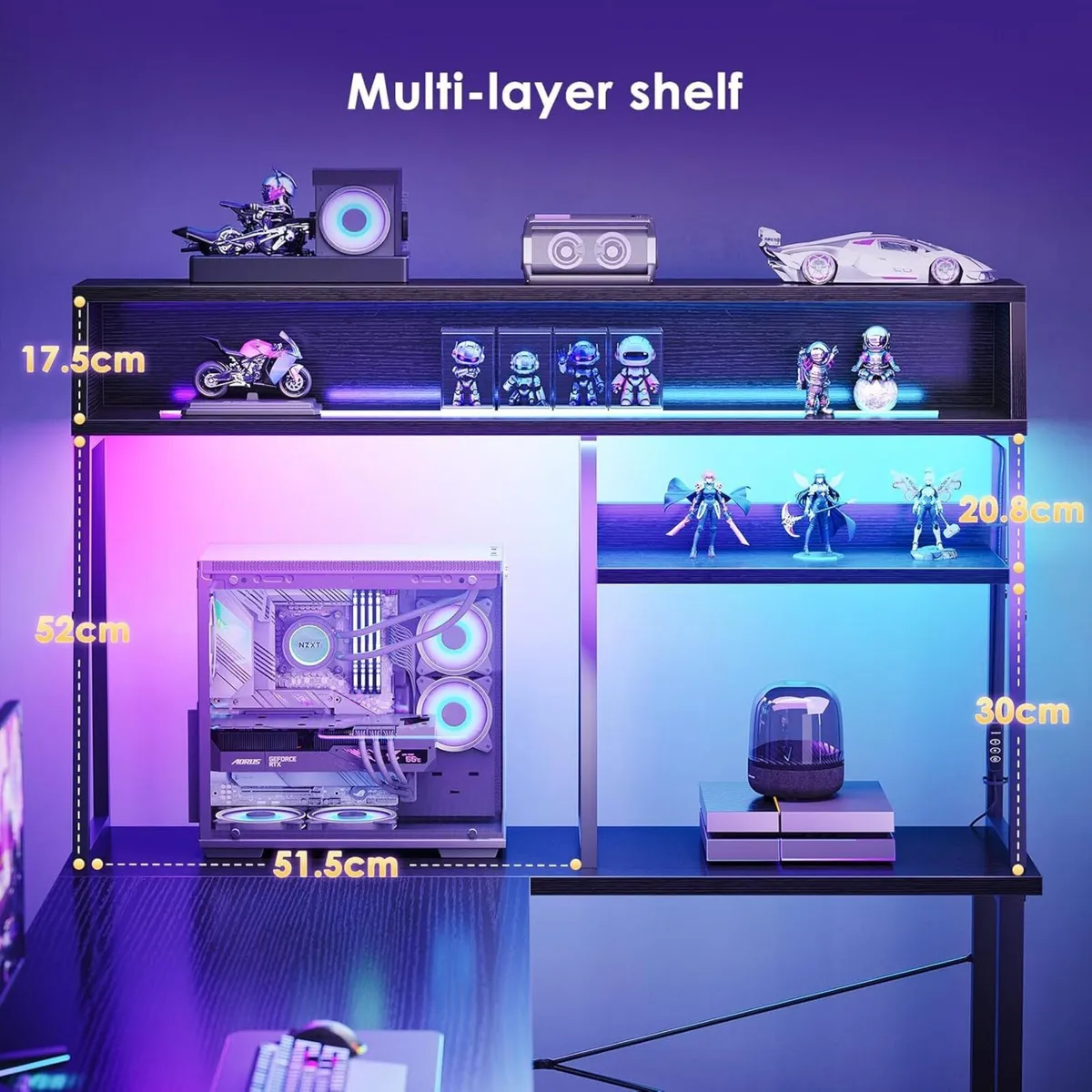L Shaped Gaming Desk with LED Lights - Image 4