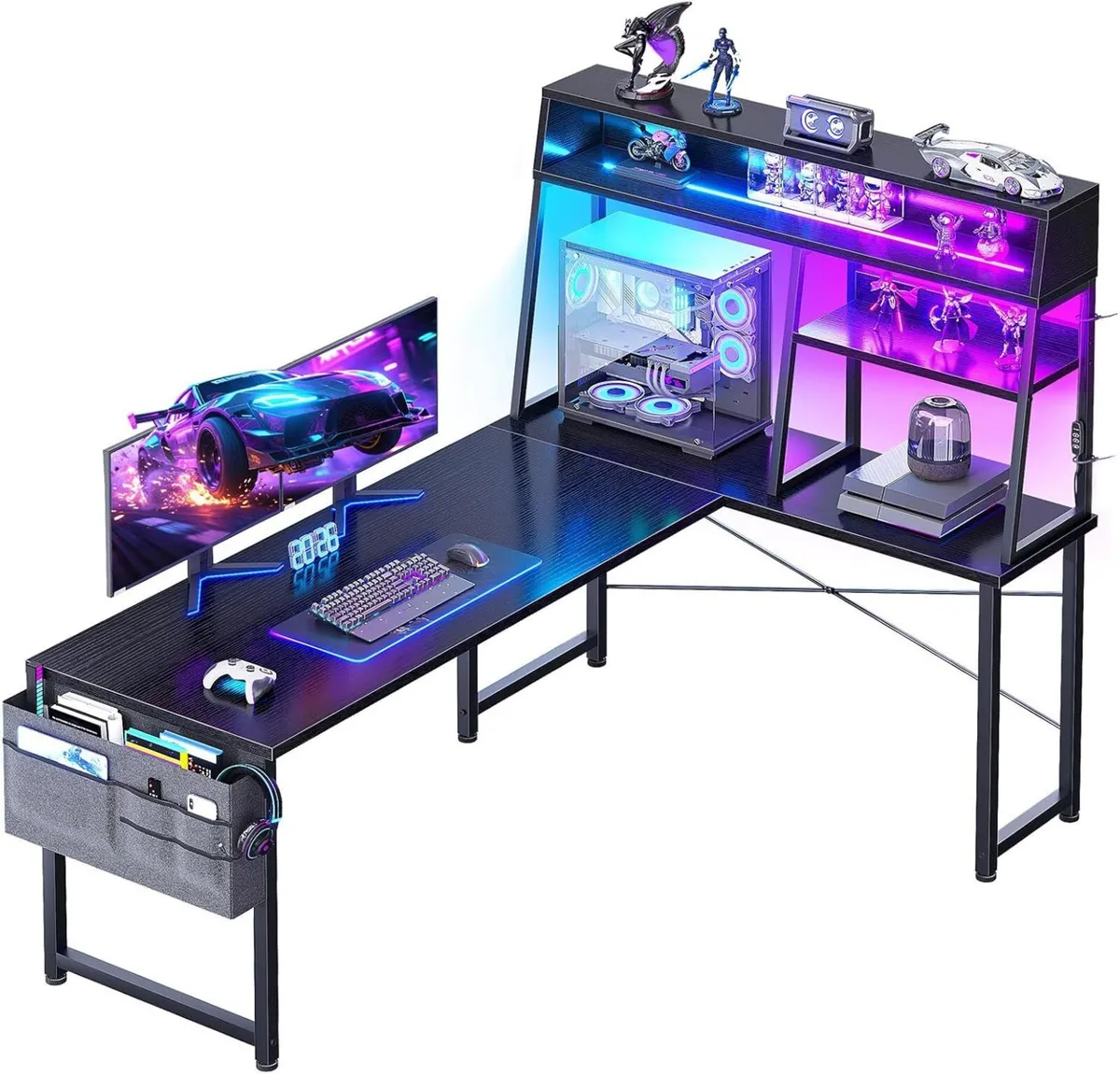 L Shaped Gaming Desk with LED Lights - Image 1