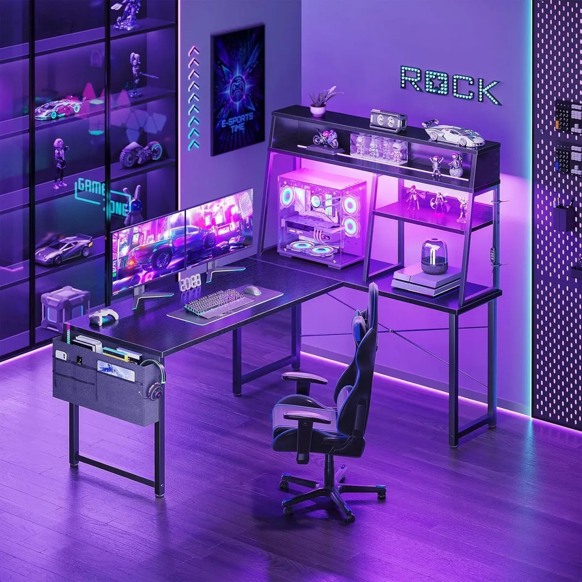 L Shaped Gaming Desk with LED Lights - Image 2