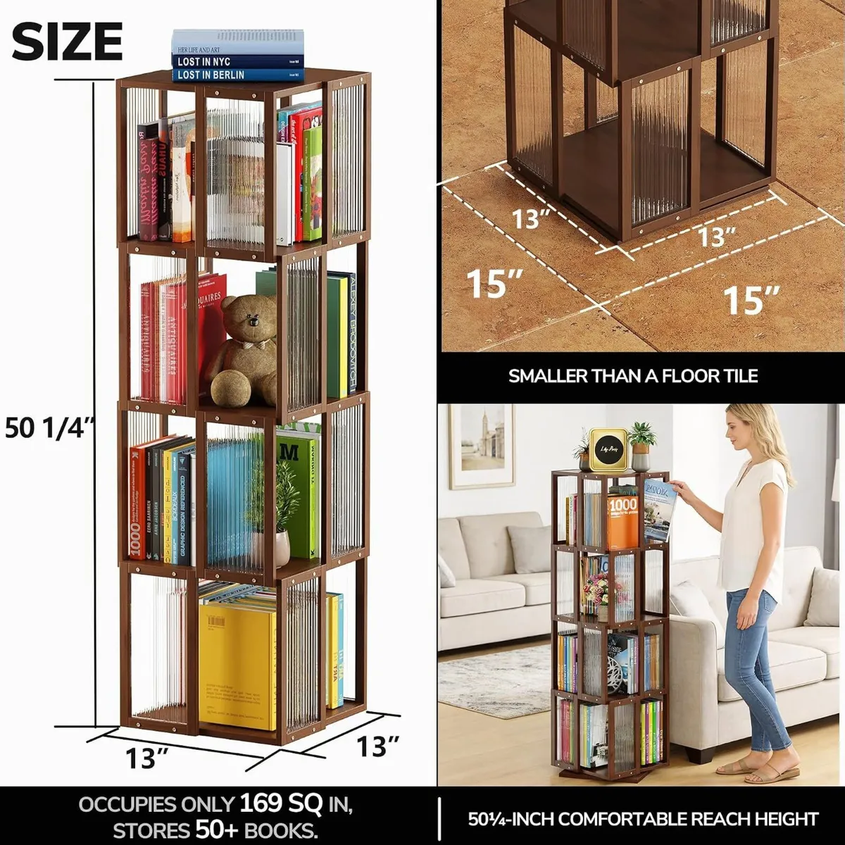 Rotating Bookshelf Tower 4 Tier 360degreesstorage - Image 3