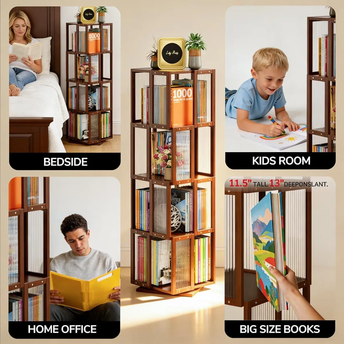 Rotating Bookshelf Tower 4 Tier 360degreesstorage - Image 4