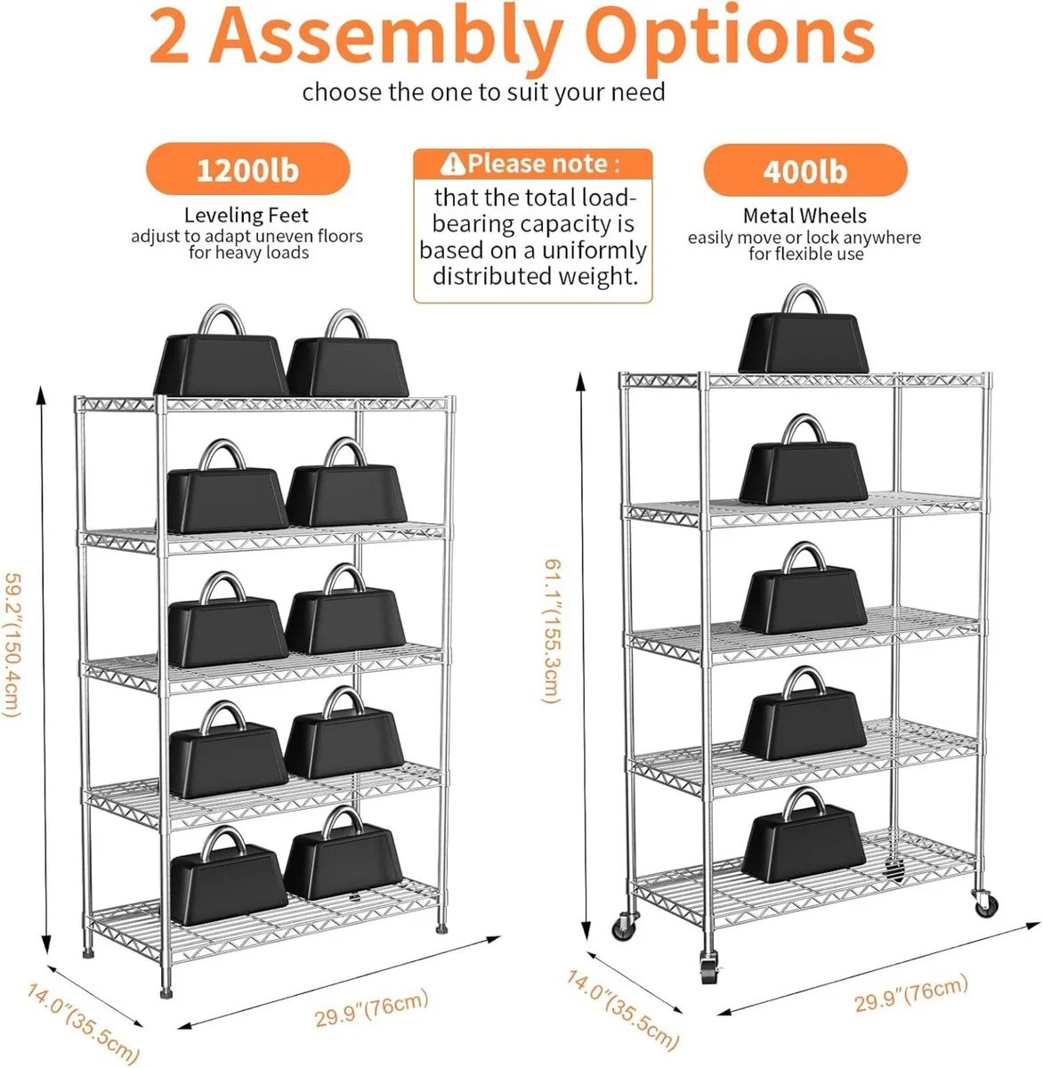 5 Tier Shelving Unit Wire with Lockable Wheels - Image 3