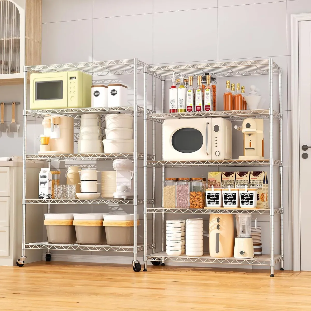 5 Tier Shelving Unit Wire with Lockable Wheels - Image 2
