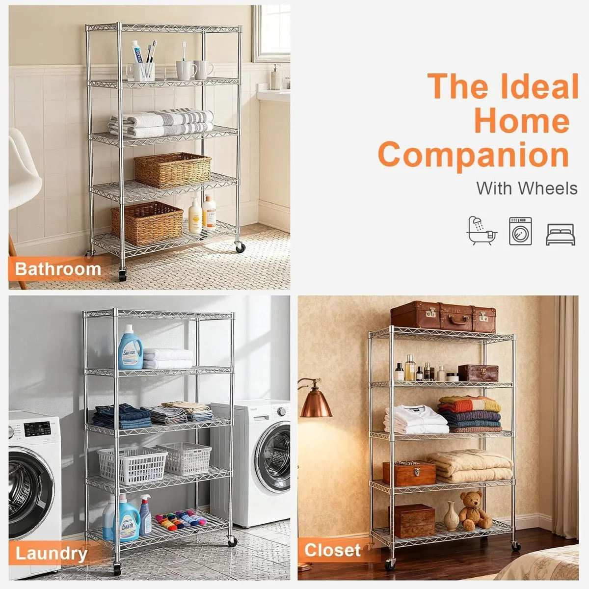 5 Tier Shelving Unit Wire with Lockable Wheels - Image 4