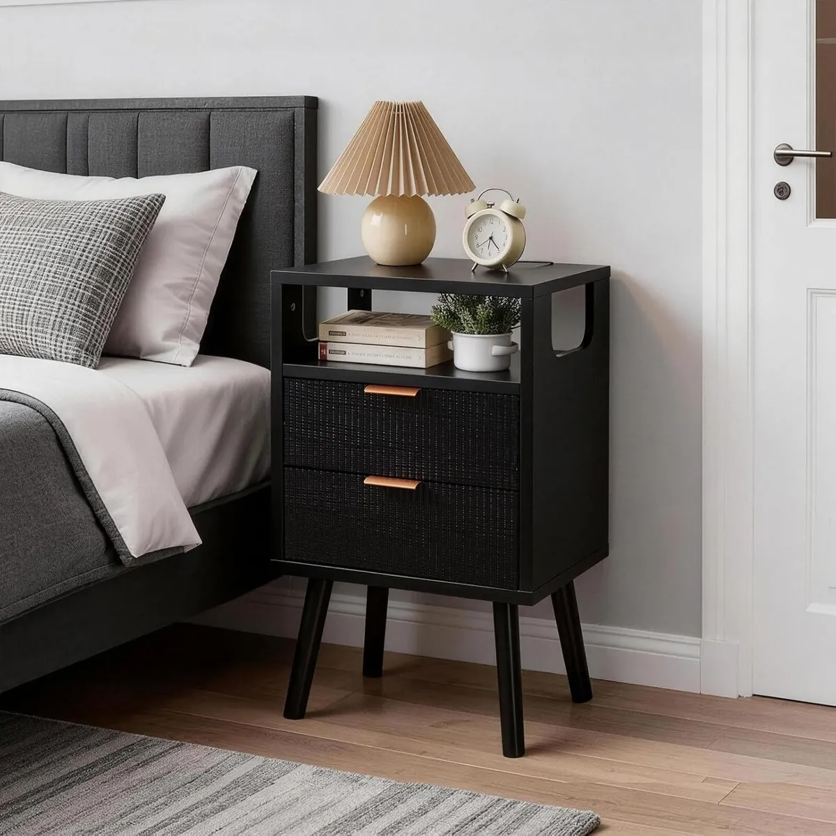 Nightstand Mid Century Modern Bedside Table with 2 - Image 2