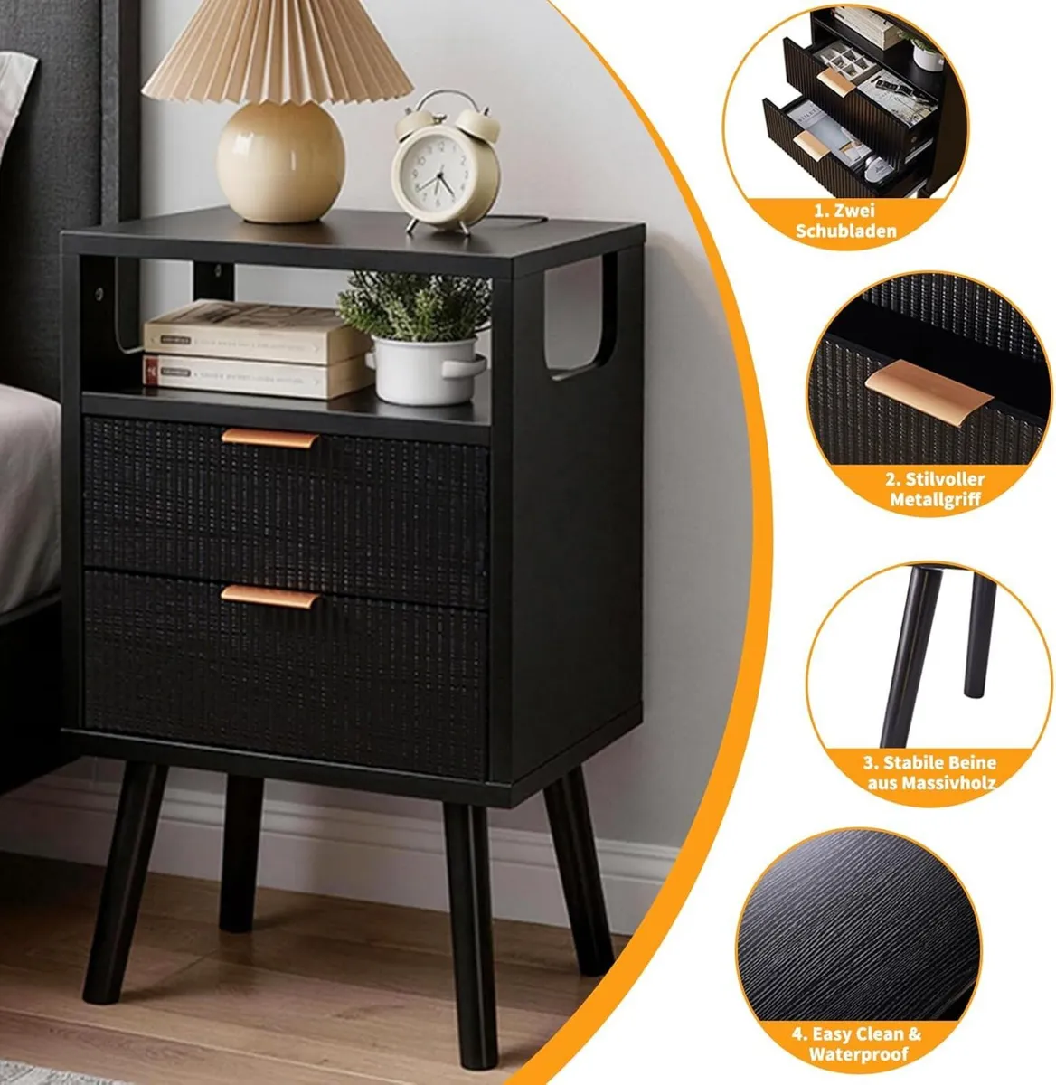 Nightstand Mid Century Modern Bedside Table with 2 - Image 4
