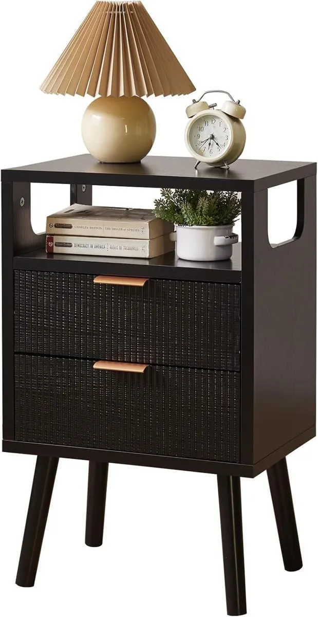 Nightstand Mid Century Modern Bedside Table with 2 - Image 1