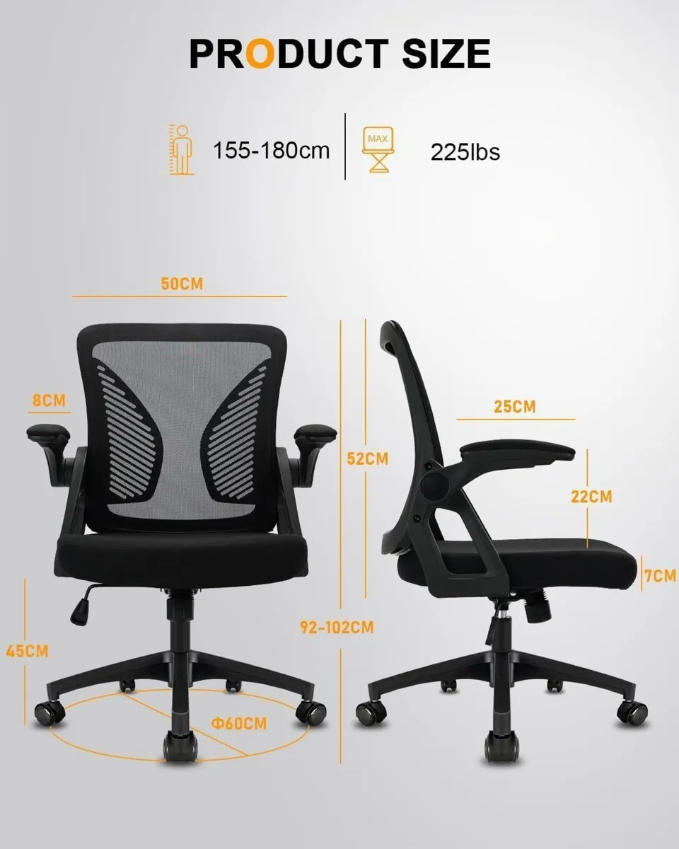 Ergonomic Office Chair Desk with Flip-Up Armrests - Image 3