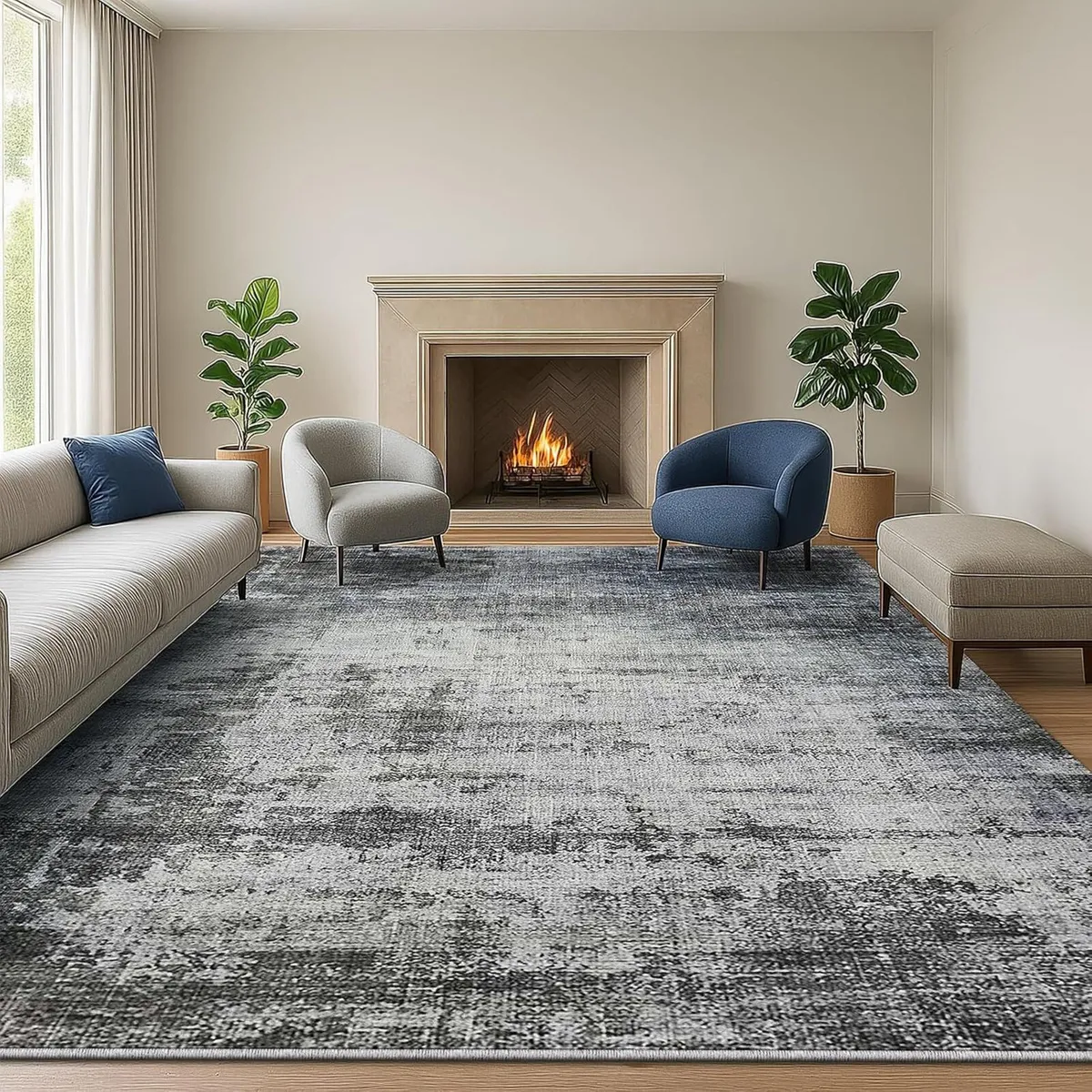 Rug Living Room Abstract Soft Area Carpet Ash - Image 1