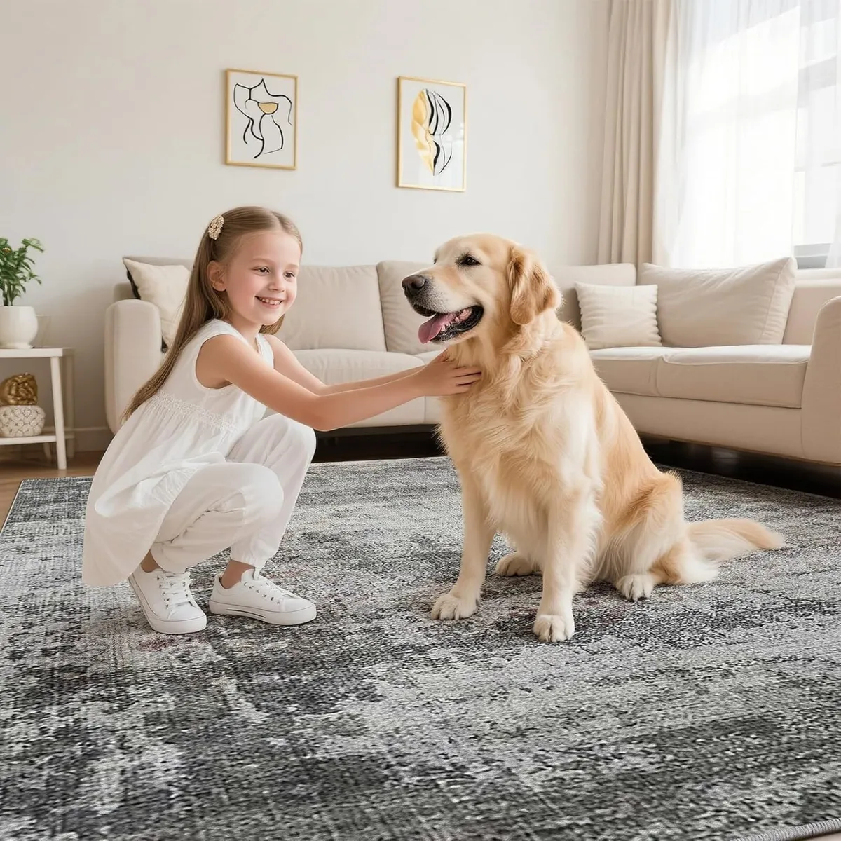 Rug Living Room Abstract Soft Area Carpet Ash - Image 3