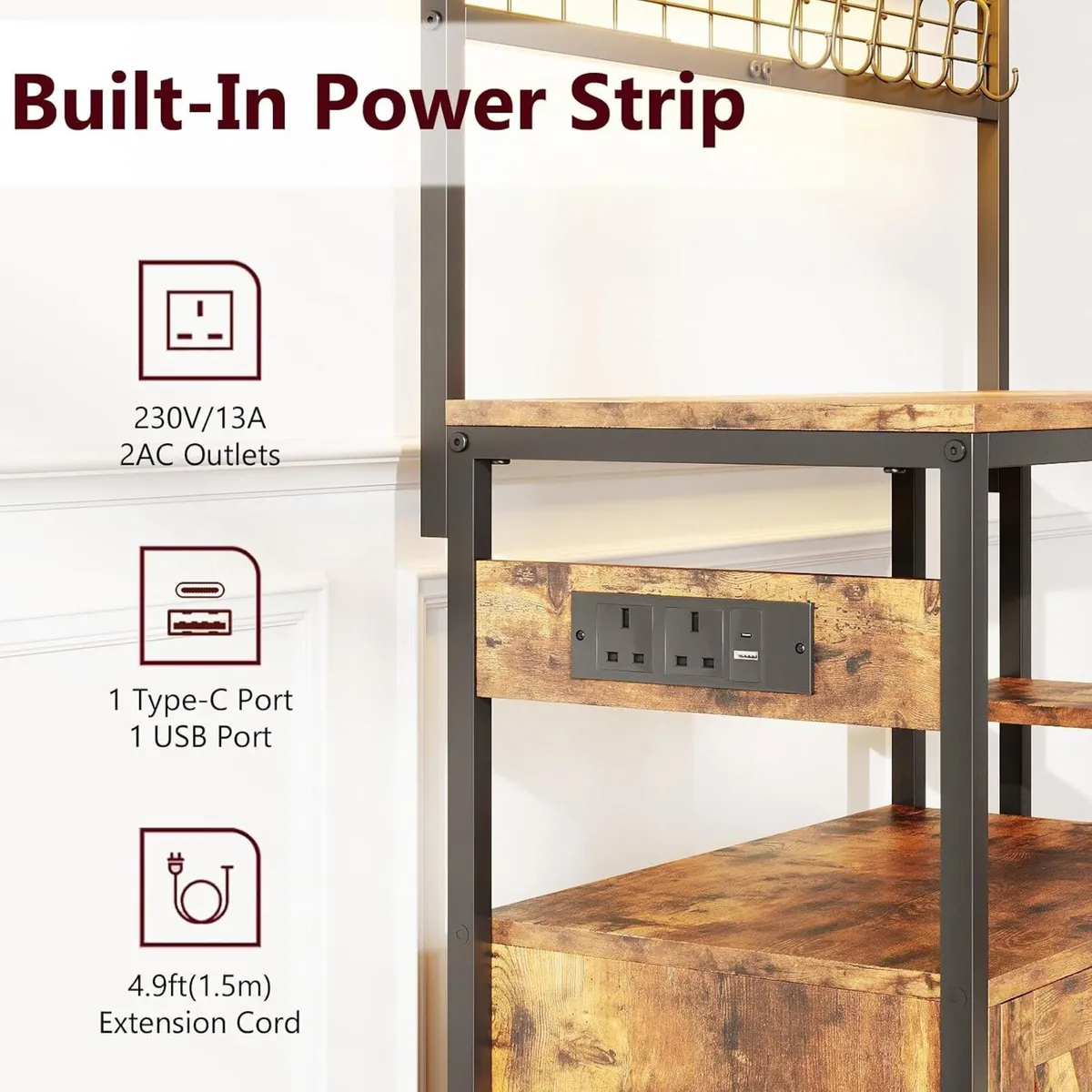 Bakers Rack with Power Outlet 6-Tier Kitchen - Image 4