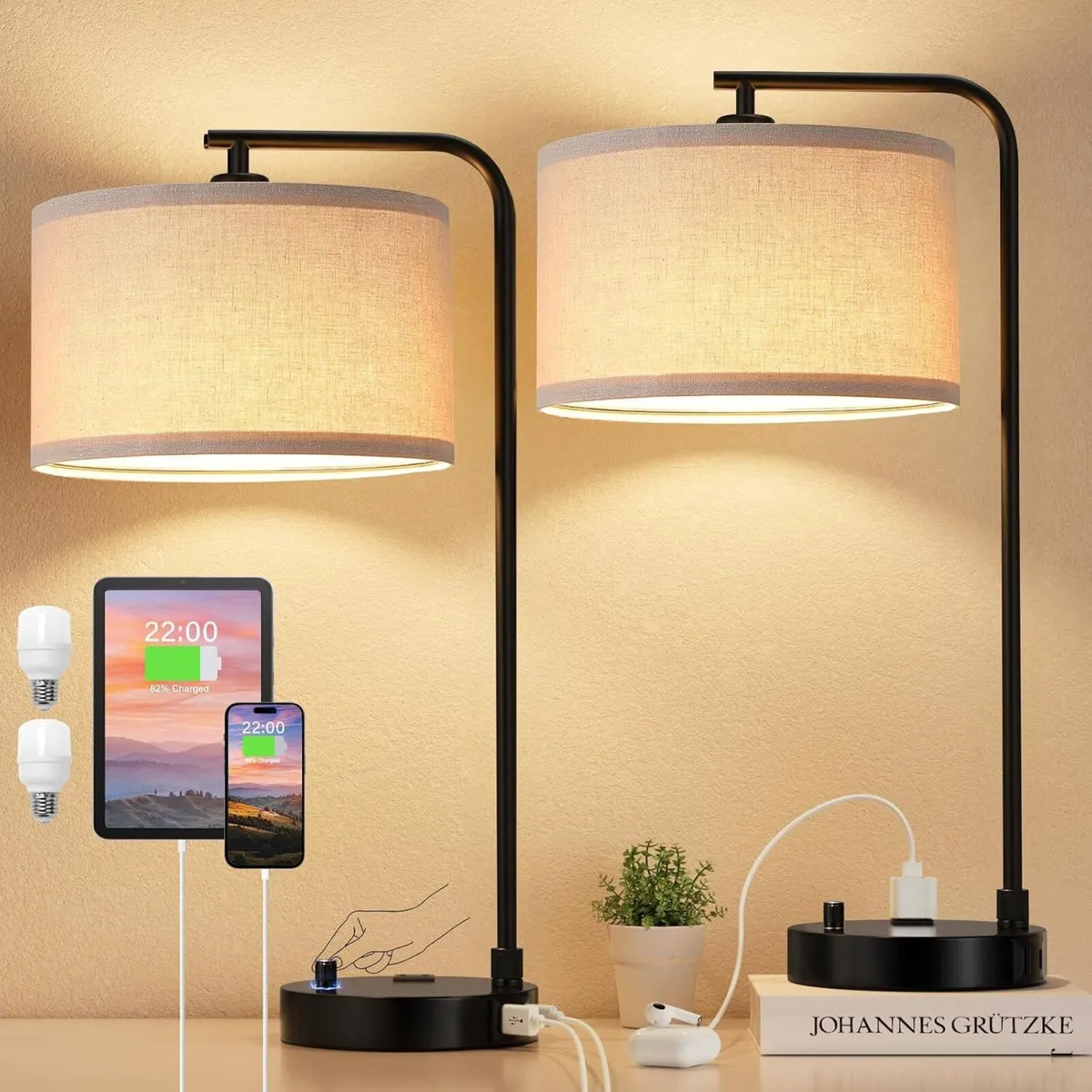 Bedside Lamps Fully Dimmable for Night Stands USB - Image 1