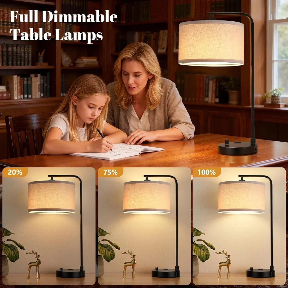 Bedside Lamps Fully Dimmable for Night Stands USB - Image 2