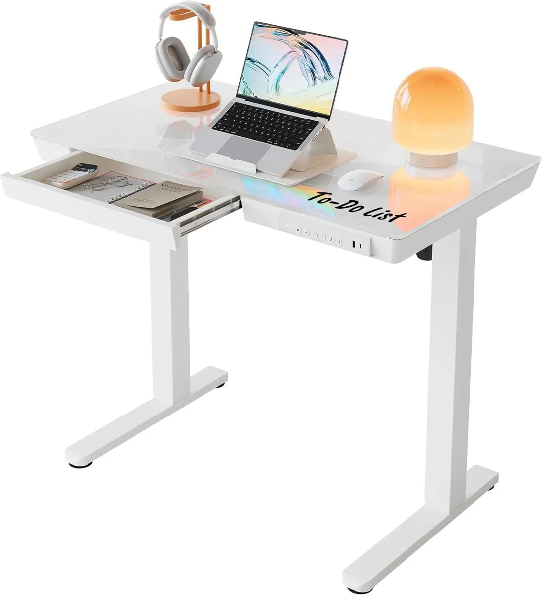 One Piece Standing Desk with Drawer Glass - Image 1
