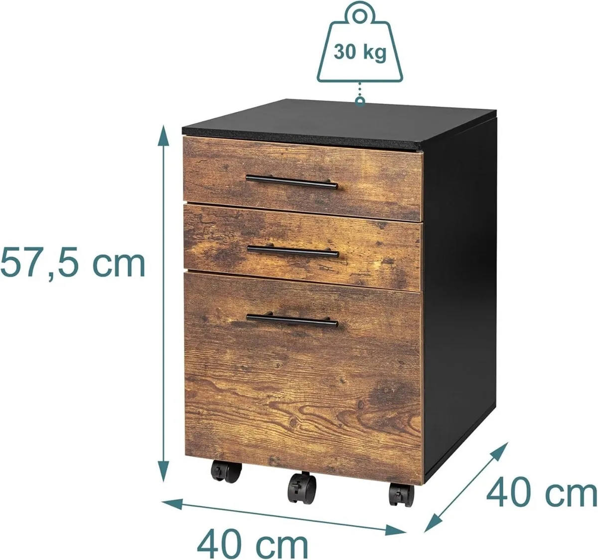 Roll Container with 3 Drawers Hanging File Castors - Image 3