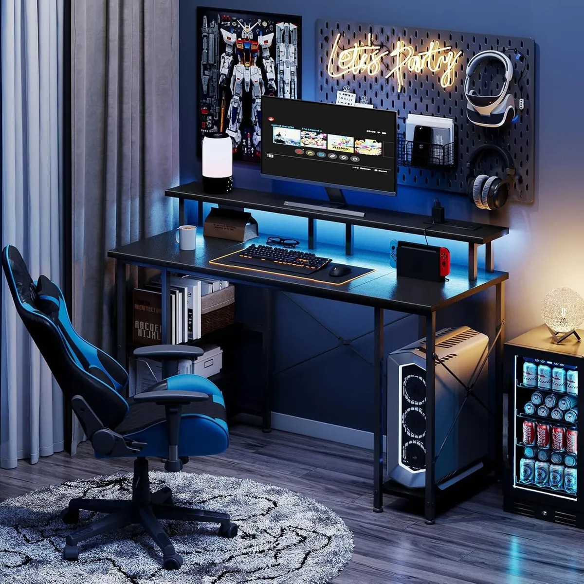 Gaming Desk with LED Lights Power Outlets 120x50CM - Image 2