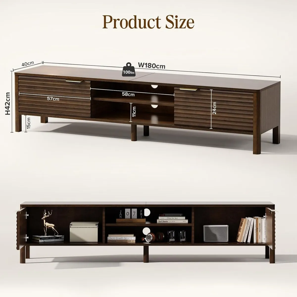 Walnut TV Unit Wooden Stand Cabinet - Image 2