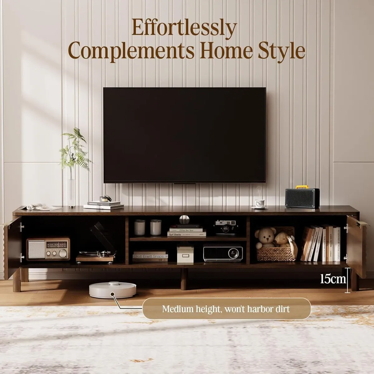 Walnut TV Unit Wooden Stand Cabinet - Image 3