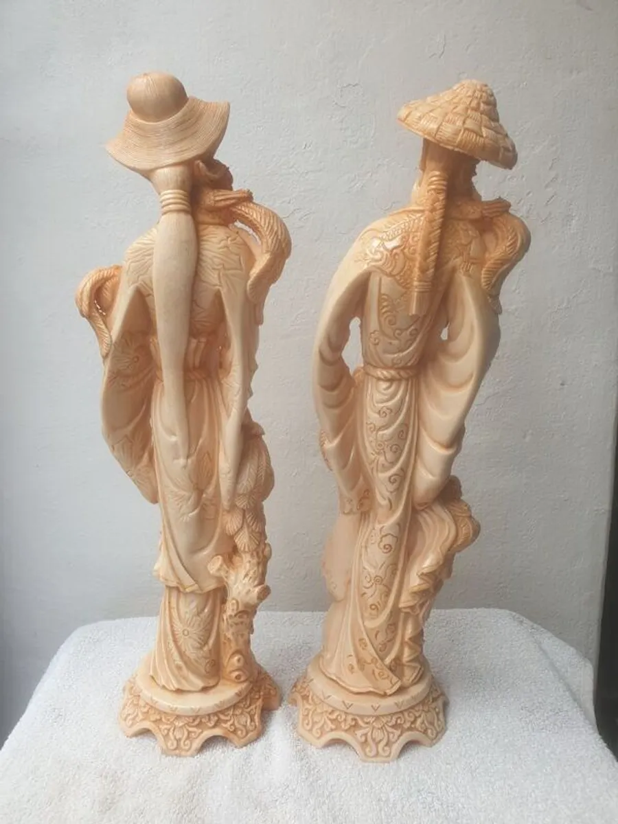 Vintage Matching pair of faux Ivory Oriental Style figures - Image 2