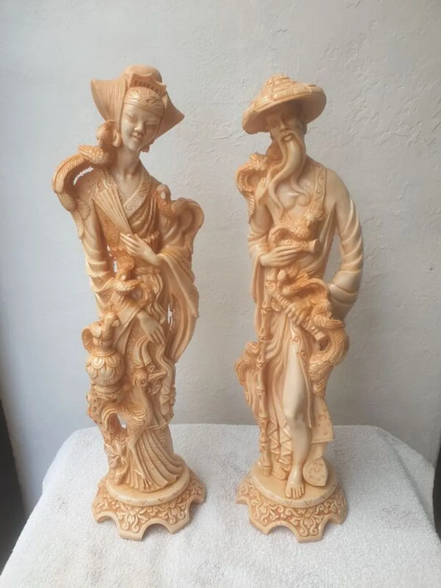 Vintage Matching pair of faux Ivory Oriental Style figures - Image 1